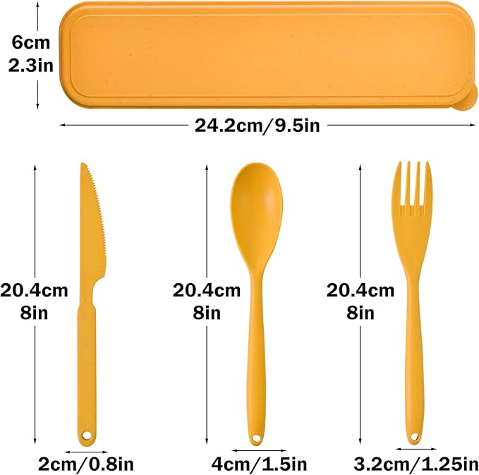 Reusable Utensils Set with Case, 6Pack Big Plastic Cutlery Set Forks Spoon Tableware Chopsticks, Portable Cutlery Set for Travel Picnic Camping or Daily Use