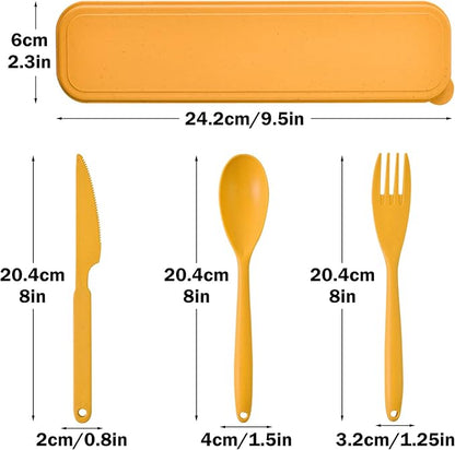 Reusable Utensils Set with Case, 6Pack Big Plastic Cutlery Set Forks Spoon Tableware Chopsticks, Portable Cutlery Set for Travel Picnic Camping or Daily Use