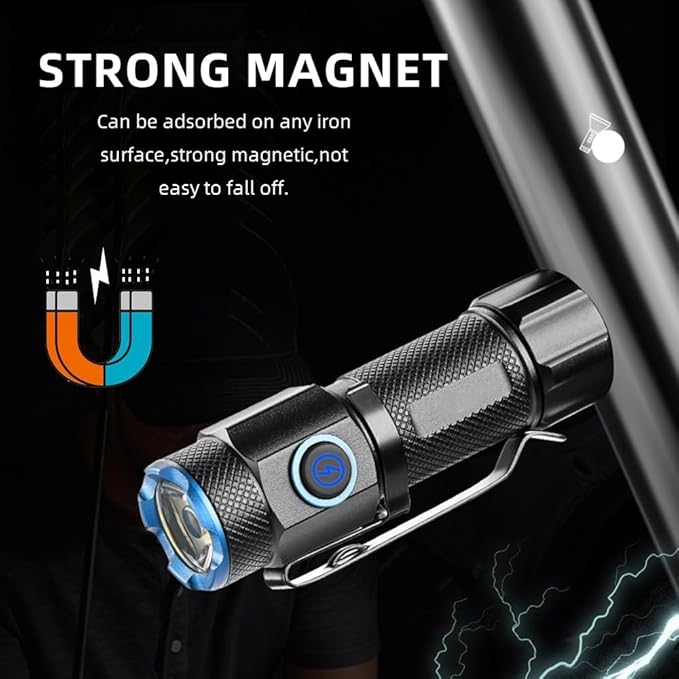 Alonefire X66 LED Mini Flashlight High Lumens USB C Rechargeable Small Flashlight Bright Lightweight Pocket Size with 5 Light Modes Magnetic with Clip, Charging Indicator, Rechargeable Battery for EDC