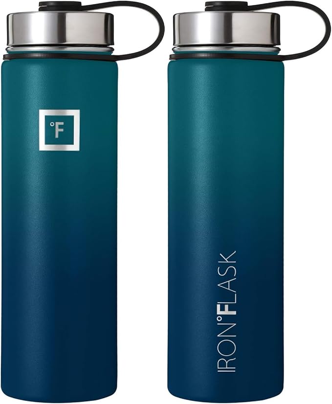 IRON °FLASK Camping & Hiking Hydration Flask, Wide Mouth, 3 Straw Lids, Stainless Steel Outdoor Water Bottle, Double Walled, Insulated Thermos, Metal Canteen - Dark Night, 22 Oz