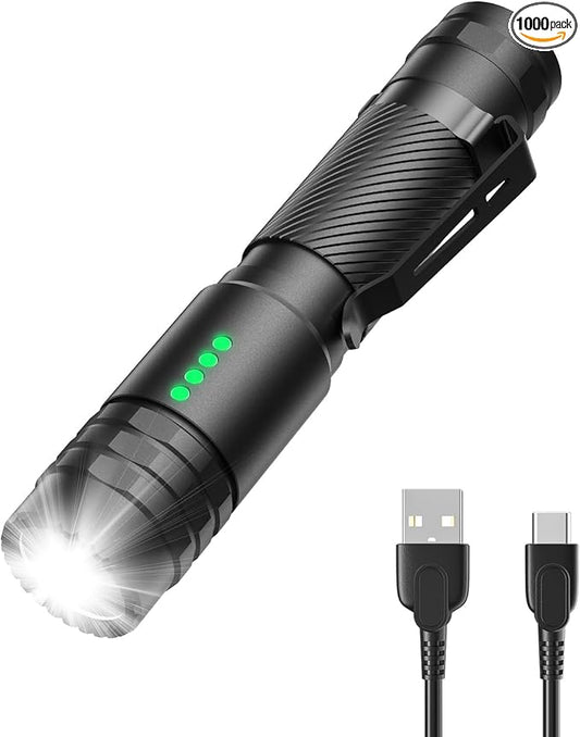 Flashlights High Lumens Rechargeable, Compact Flashlight for Camping, Home, Small Flashlights Powerful 5 Modes, Pocket LED Flashlight USB Rechargeable