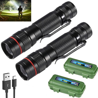 LED Flashlight Rechargeable 2 Pack, High Lumens Tactical Flashlights, Super Bright Small Flash Light, Mini Pocket Torch, 3 Modes Zoomable Flashlight for Outdoor, Camping, Birthday for Men Women