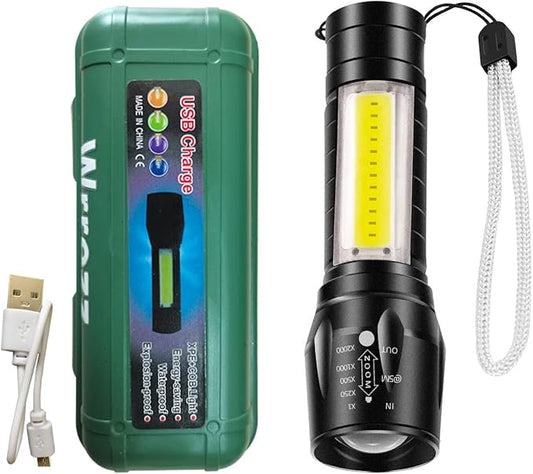 Led Flashlight Rechargeable USB Mini Torch Light, Ultra Brightest Small Flash Light Handheld Pocket Compact Portable Tiny Lamp with Side Lantern, High Powered Tactical Travel Flashlights 1 Pack