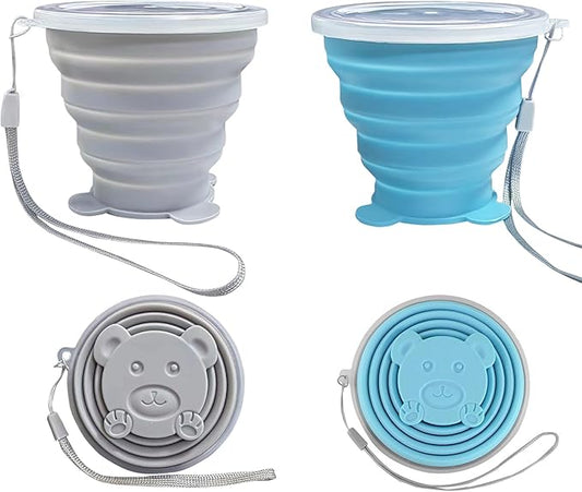 2 pcs 180ML Silicone Small Foldable Cup-Expandable Folding Drinking Cup -Reusable Portable Mugs Cup with Lids For Travel, Camping, Hiking, Survival, Holiday, Outdoor Sports