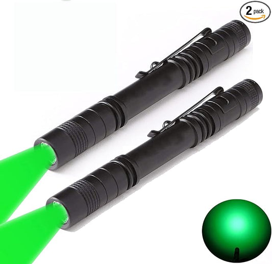 2 x Green Light Pen Type Penlight Flashlight One Mode Green Light LED Torch for Camping Hiking Fishing Hunting Animal Protecting Night Vision