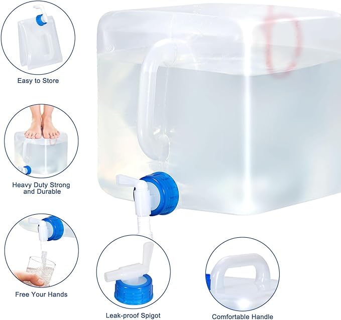 4 Pack Collapsible Water Jug for Camping, Foldable Water Storage Containers with Spigot, BPA Free Water Tank, Large Camping Water Dispenser for Emergency,Survival Kit (2.6 Gallon)