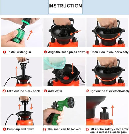 Finderomend Portable Shower for Camping with 7 Spray Modes, 1.3 Gallon Hand Press Camping Shower with Removable Hose and Shower Head,5L