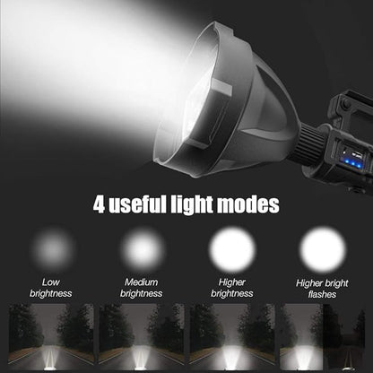 Super Bright Rechargeable Spotlight, Handheld Tactical Flashlight 4 Modes High Power Portable Waterproof LED Searchlight USB Output P50 Camping Torch for Outdoor (P50-Medium Size)