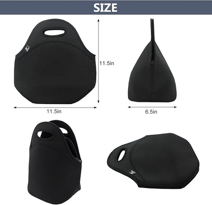 LOVAC Reusable Lunch Bag for Men,Lunch Tote,Durable and Waterproof Neoprene Lunch Bags,Insulated Soft and Lightweight (Pure Black)