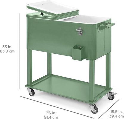 Best Choice Products 80-Quart Outdoor Steel Rolling Cooler Cart w/Ice Chest, Bottle Opener, Catch Tray, Drain Plug, Locking Wheels