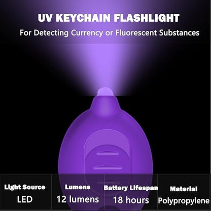 Mini UV Led Keychain Flashlight, Tiny Flashlight, Small Black Light Key Ring Flashlight, 12 Lumen Portable Ultra Bright Battery Powered Mini Black Light for Detector & Scorpion Finder (6PCS)