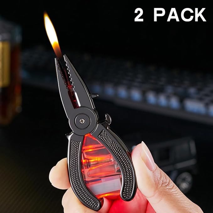 2PACK Black Windproof Flame Adjustable Lighter,Cool,Jet Torch Flame Lighters,Butane Refillable Torch,BBQ Candles Camping (No Butane Fuel)