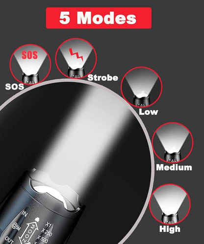 LED Flashlight, High Lumen Handheld Light with 5 Modes, Zoomable Flashlight for Home Outdoor Hiking Camping (Black, 4 Pack)
