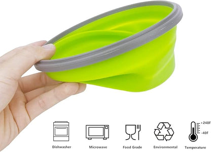 1200ml Collapsible Camping Bowl Silicone Food Storage Container with Lid and Foldable Stainless Steel Fork Spoon, for Picnic, Travel, Camping, RV, Fridge and Microwave Bowls