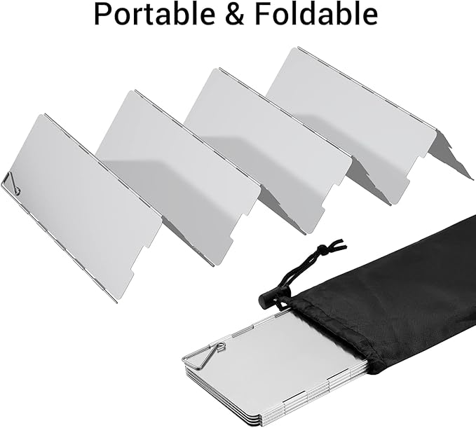Camping Stove Windscreen, Ohuhu Camp Stove Windscreen 8/10/12 Plates Aluminum Folding Portable Camping Stove Windshield Burner Stove with Carry Bag for Camping Picnic Backpacking Cooking