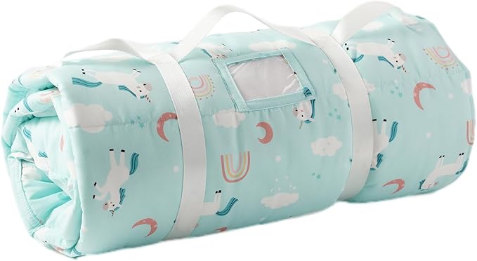 Bunnikins & Clover Toddler Nap Mat with Removable Pillow, Nap Mats for Preschool, Easy Clean Toddler Nap Pad for Kindergarten, Kids Sleeping Bag for Travel Camping