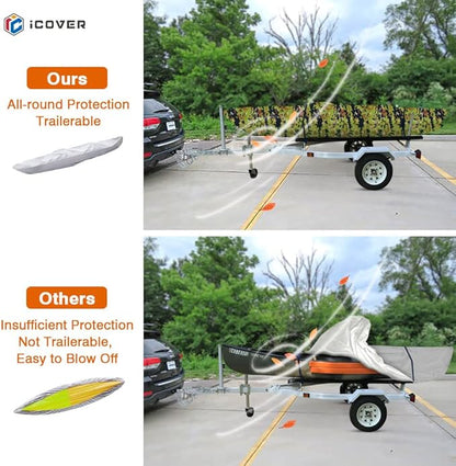i COVER 10ft Kayak Cover- Water Resistant Heavy Duty Kayak/Canoe Cover Fits Kayak or Canoe up to 10ft Long and Beam Width up to 27in, Camo