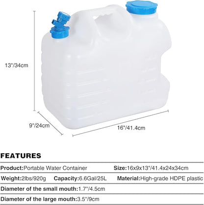 REDCAMP 6.6 Gallon Portable Water Container with Spigot, Water Storage Camp Water Jug for Camping Outdoor Hiking (25L, White)