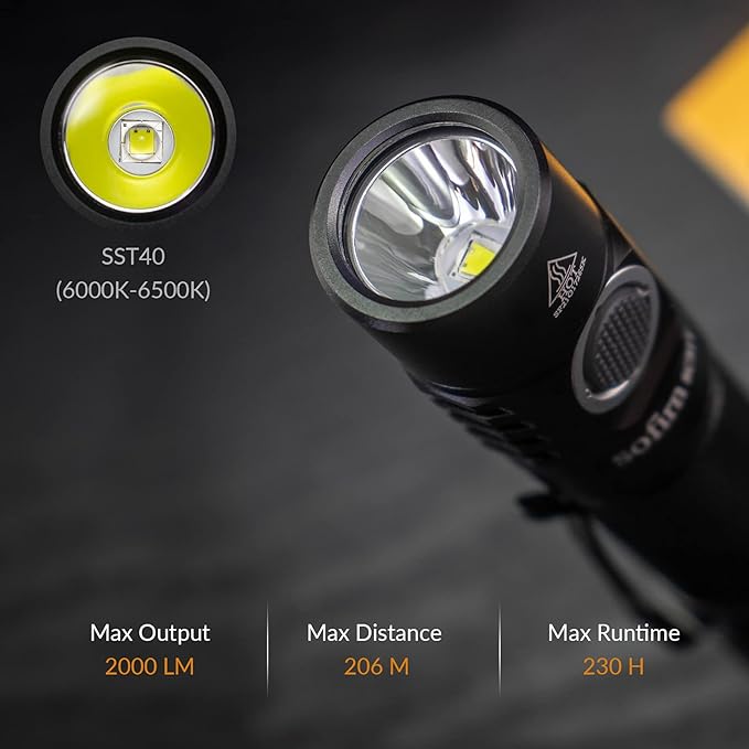 sofirn SC31T Rechargeable Flashlight 2000 Lumens, Pocket Flashlight with Powerful SST40 6500K LED, for EDC Camping Hiking Fishing Dog Walking (SC31T-Kit)