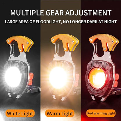 LED Small Flashlight Multitool, Rechargeable Keychain Light, COB Multi-Function Mini Work Light, 500 Lumens, 7 Lighting Modes with Electric Lighter, Seat Belt Cutter, Screwdriver, Whistle