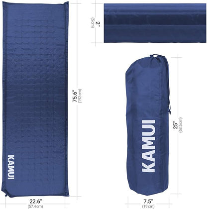 KAMUI Self Inflating Sleeping Pad - 2 Inch Thick Camping Pad Connectable with Multiple Mats for Tent and Family Camping (Blue)