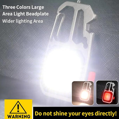 Cob Mini Flashlight Keychain Light, 500 Lumens Bright Rechargeable, Small Multi-Function Work Light, 7 Modes Portable Pocket Light Battery Display Bottle Opener for Camping Emergency Lighting