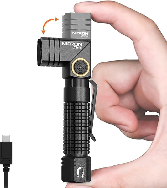EDC Flashlight Rechargeable, 90 Degree Flashlight with Magnet 400 High Lumens NICRON L74 Mini Flashlight Compatiable with AAA Battery Pocket Penlight for Night Working, Camping, Outdoor, Emergency