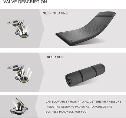 INVOKER Camping Sleeping Pad 2.76” Memory Foam Self Inflating Sleeping Pad Camping Mat with Pillow for Tent Backpacking Traveling Hiking Car Camping Air Mattress
