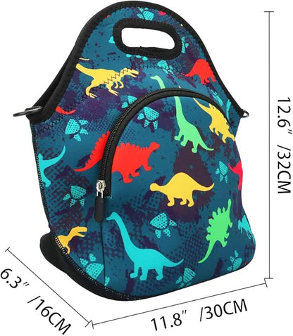 Violet Mist Neoprene Lunch Bag Insulated Lunch Bag Tote Cute Dinosaur Large Thermal Lunchbags with Extra Pocket Detachable Adjustable Shoulder Strap Lunchbox Food Handbags Gifts for Women Men Adult