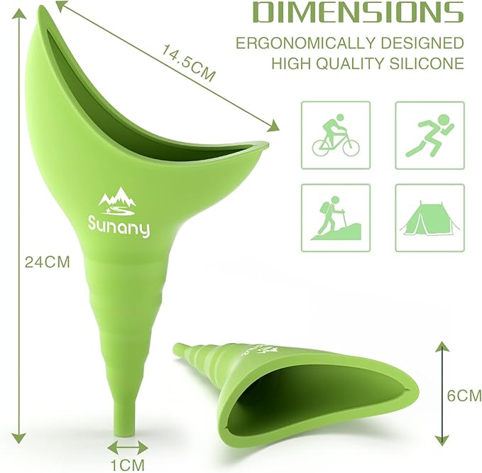 Female Urination Device, Female Urinal Silicone Funnel Urine Cups Portable Urinal for Women Standing Up to Pee Funnel Reusable Women Pee Funnel, Outdoor, Activities, Camping (Green)