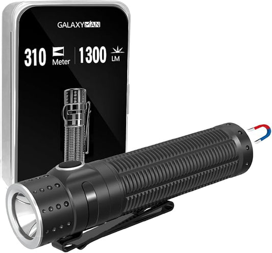 EDC Rechargeable Flashlight, 310m Throw 1300 High Lumens LED Pocket Flash Light with Magnetic Base, Compact Waterproof Small Powerful Light for Home, Camping, Emergencies-Black