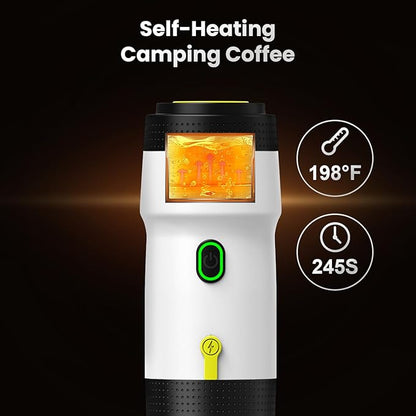Portable Espresso Maker,Travel Coffee Maker for Camping, Car Coffee Maker Self-Heating with USB-DC,3-in-1 Extraction of 8g Ground Coffee & NS Capsule for Hiking,Office,RV(White)