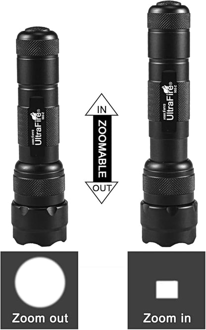 ULTRAFIRE Single Mode Mini Flashlight,1200 High Lumen Zoomable LED Tactical Flashlight with UFB18 and Charger for Outdoor Camping and Hiking Bright Small Handheld Flashlight 502z