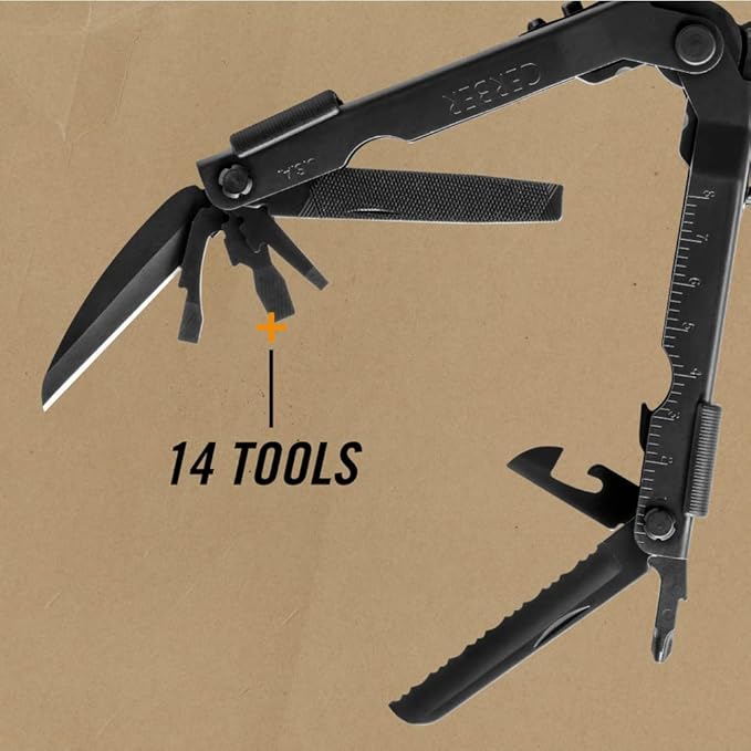 Gerber Gear MP600 14-in-1 Multi Tool - Knife, Pliers, Wire Crimper, Screwdriver - Camping Survival Tool with Sheath - Military Grade - Black