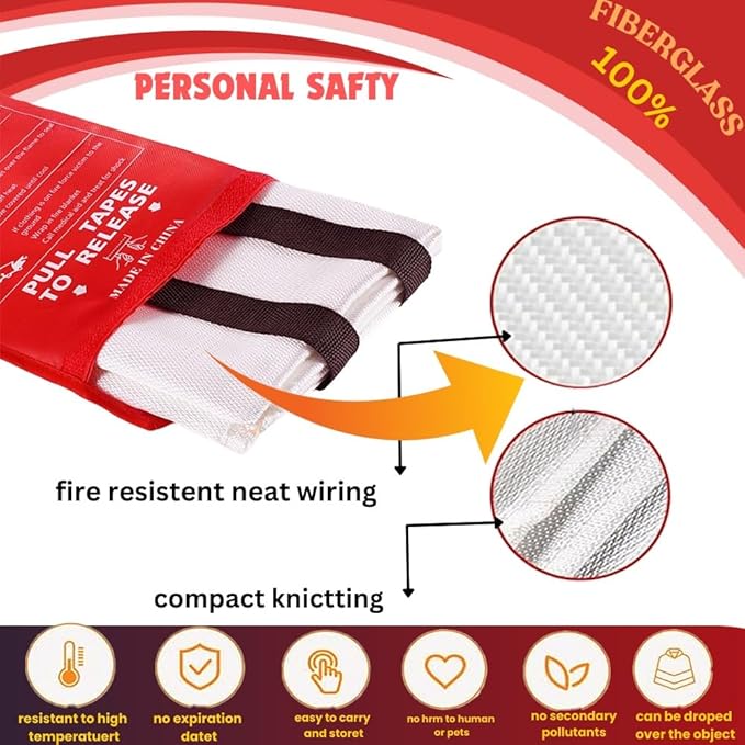Emergency Fire Blanket Extinguisher Fire Blankets for Home 40" x 40" Fire Blanket to Smother a Kitchen. Fire Blankets are Simple to use by Pulling Down tabs (Pack 2)