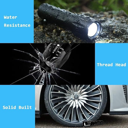 Military Grade High Lumen Flashlight Tactical LED Torch Flash Light Zoomable with 5 Light Modes，2-Pack