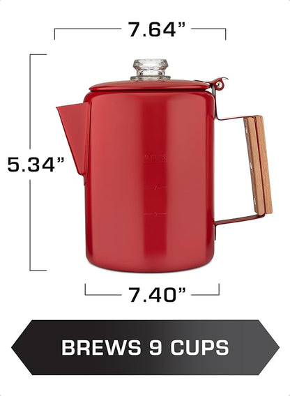COLETTI Bozeman Camping Coffee Pot — Camping Coffee Makers, Coffee Percolator – America's Sleekest Percolator – NO Aluminum or Plastic (Red)