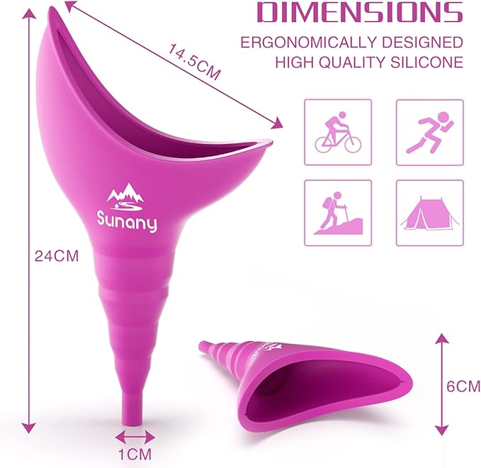 Female Urination Device, Female Urinal Silicone Funnel Urine Cups Portable Urinal for Women Standing Up to Pee Funnel Reusable Women Pee Funnel, Outdoor, Activities, Camping (Fuchsia)