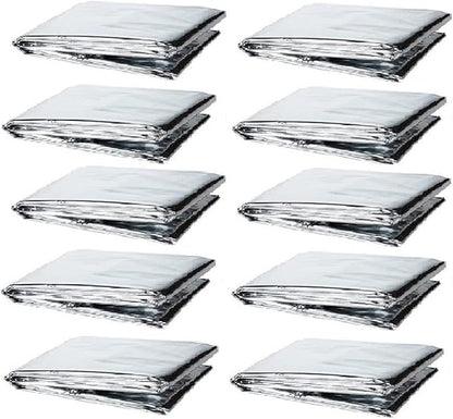 GALAXYLENSE Emergency Mylar Thermal Blanket for Survival First Aid Kits Army Outdoors Hiking Camping Bug Out Trauma Desert All Weather Condition Protection (10 Packs Silver)