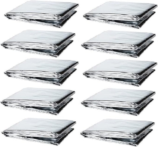 GALAXYLENSE Emergency Mylar Thermal Blanket for Survival First Aid Kits Army Outdoors Hiking Camping Bug Out Trauma Desert All Weather Condition Protection (10 Packs Silver)