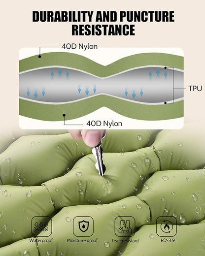 Sleeping Pad for Camping, Inflatable Camping Pad Built-in Foot Pump and Pillow, 75"×26" Single Size, Lightweight & Compact Camping Air Mattresses for Backpacking, Hiking, Traveling, Tent