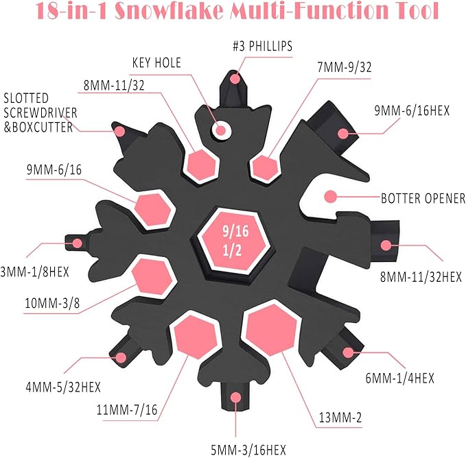 12 Pieces Snowflake Multi Tool Stainless Steel 18-in-1 Snowflake Screwdriver Multitool Bottle Opener Wrench Mens Gifts for Christmas