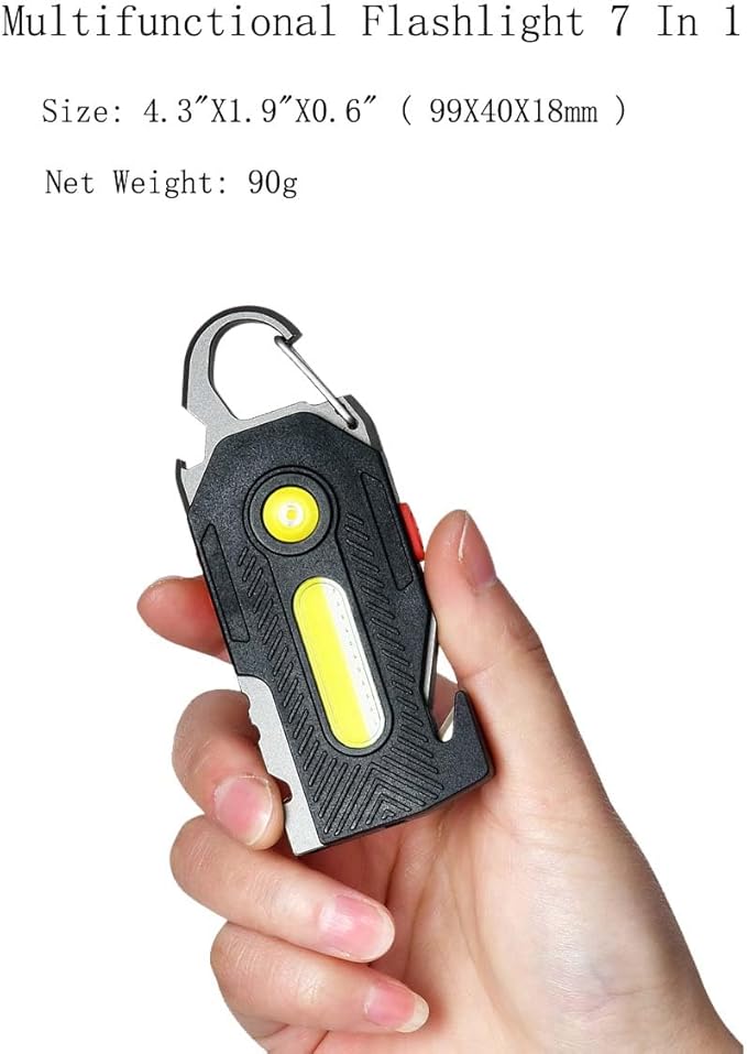 Multifunctional Flashlight 7 In1 Cob Keychain Bright Work Light Rechargeable Portable Led Sos Light With Bottle Opener Seat Belt Cutter Survival Whistle Screwdriver For Camping Walking Hiking