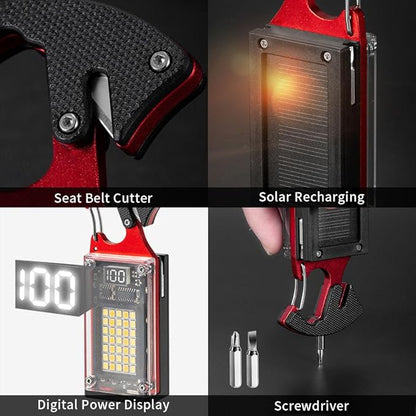 LED Multitool Small Flashlight, Keychain Light, Solar Rechargeable COB Multi-Function Mini Work Light, 1000 Lumens Rechargeable, 8 Lighting Modes Red