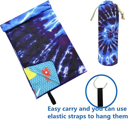 Beach Towel Microfiber Beach Towel with Pocket Sand Free Beach Blanket Super Lightweight Thin Towels for Swimming Pool, Camping, Picnic, Yoga Gym Sports, Blue Die dye Beach Towels (tie dye blue)