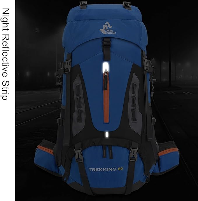 Bseash 60L Hiking Camping Backpack with Rain Cover, Waterproof Large Capacity Outdoor Sport Travel Daypack Climbing Touring (Navy Blue)