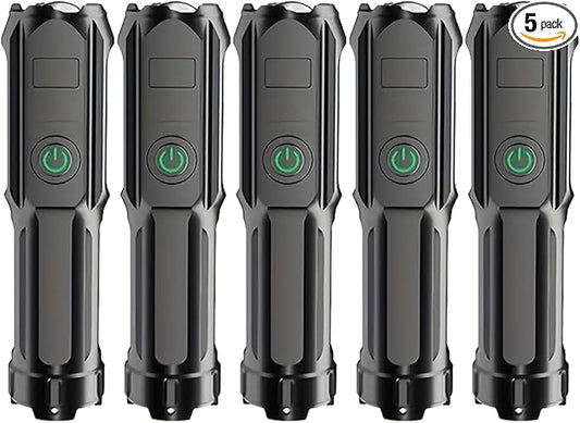 Rechargeable Flashlight 5 Pack, Mini Zoomable LED Flashlights, Emergencies Power Outage Super Bright Flashlight for Camping, Outdoor, Hiking, Fishing, Hurricane