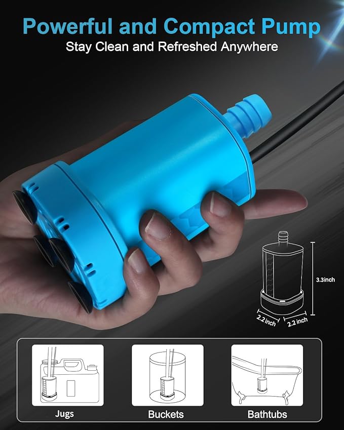 AUTOPkio Portable Camping Shower, Plug-and-Play Camp Showerhead Kit with Brushless Motor Camp Shower Pump for Outdoor Hiking, Rv Travel