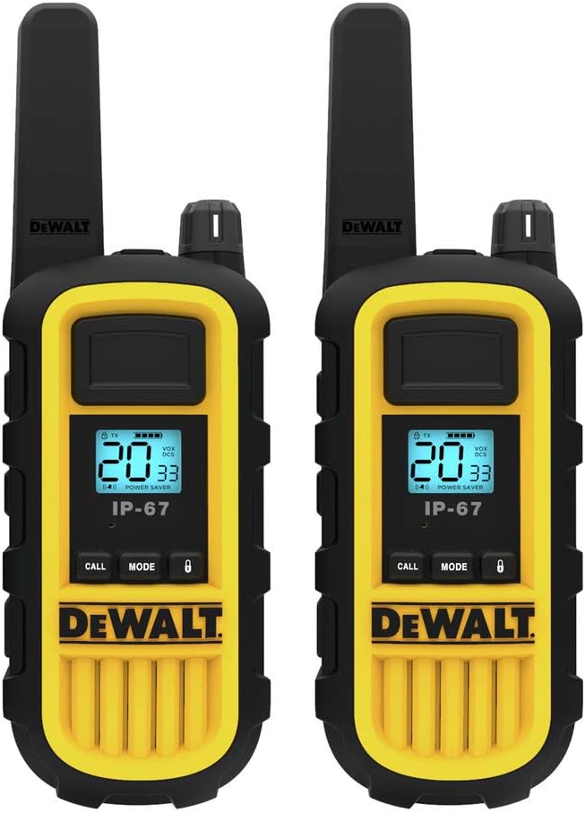 DEWALT DXFRS800 2 Watt Heavy Duty Walkie Talkies - Waterproof, Shock Resistant, Long Range & Rechargeable Two-Way Radio with VOX (2 Pack)
