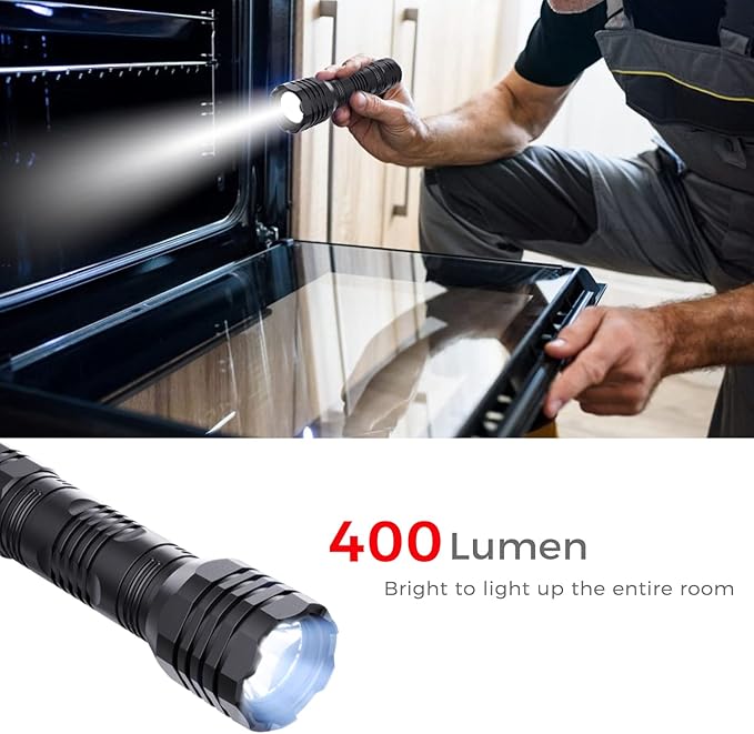 Flashlights High Lumens Rechargeable [2pcs], Small Flashlights PowerFul 400Lumen 5 Modes Waterproof, Super Bright 2.4oz Mini Flashlight One-Key On/Off, EDC Flashlight for Emergencies, Camping, Outdoor